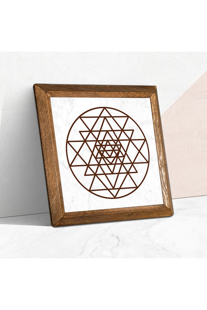 Sri Yantra Taş Duvar Tablosu - Ahşap Çerçeveli Taş Tablo - 25x25 cm - Dekoratif Duvar Sanatı - Modern Ev ve Ofis Duvar Dekoru -W1-175