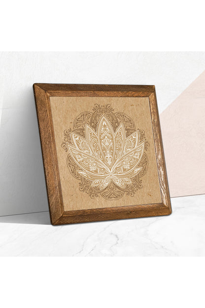 Lotus Çiçeği Taş Duvar Tablosu - Ahşap Çerçeveli Taş Tablo - 25x25 cm - Dekoratif Duvar Sanatı - Modern Ev ve Ofis Duvar Dekoru -W1-178