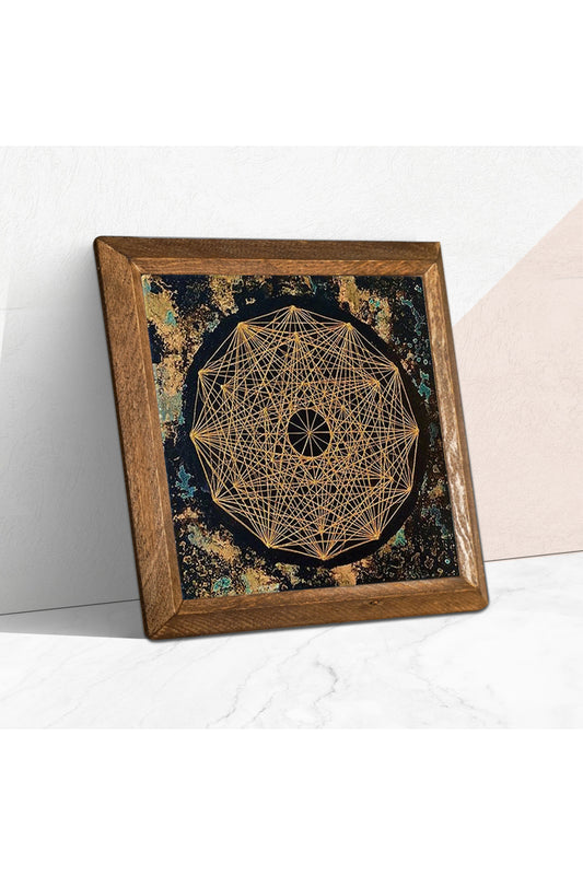 Sri Yantra Taş Duvar Tablosu - Ahşap Çerçeveli Taş Tablo - 25x25 cm - Dekoratif Duvar Sanatı - Modern Ev ve Ofis Duvar Dekoru -W1-191
