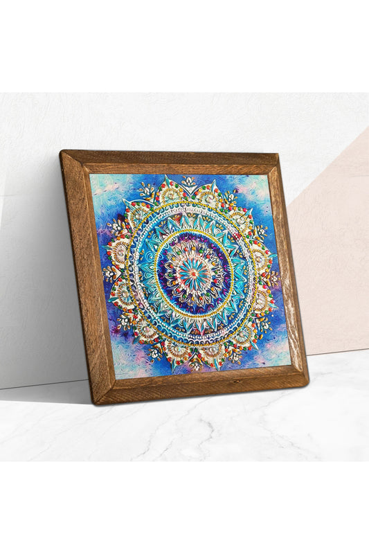 Mandala Taş Duvar Tablosu - Ahşap Çerçeveli Taş Tablo - 25x25 cm - Dekoratif Duvar Sanatı - Modern Ev ve Ofis Duvar Dekoru -W1-229