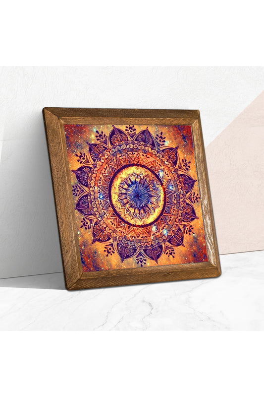 Mandala Taş Duvar Tablosu - Ahşap Çerçeveli Taş Tablo - 25x25 cm - Dekoratif Duvar Sanatı - Modern Ev ve Ofis Duvar Dekoru -W1-230