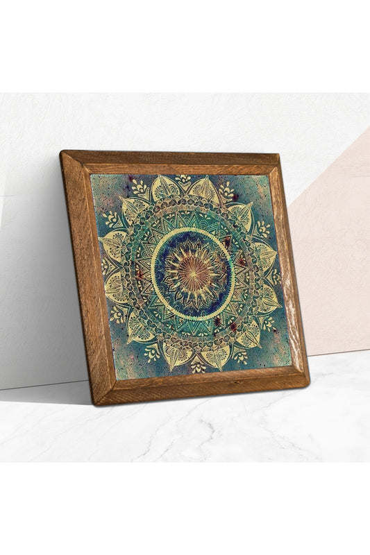 Mandala Taş Duvar Tablosu - Ahşap Çerçeveli Taş Tablo - 25x25 cm - Dekoratif Duvar Sanatı - Modern Ev ve Ofis Duvar Dekoru -W1-231