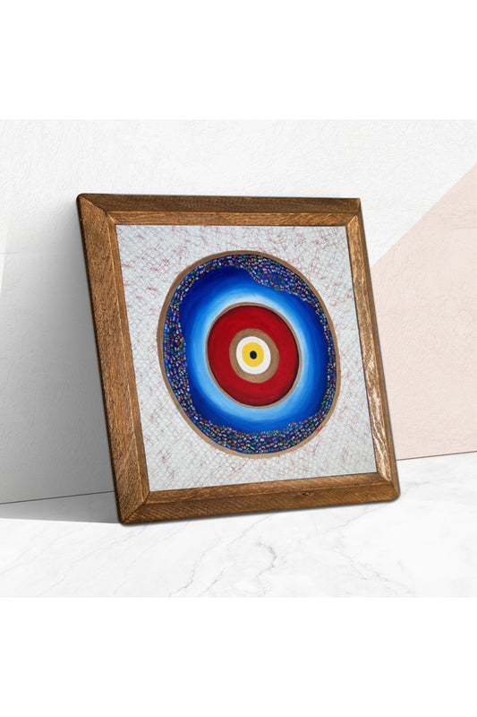 Nazar Taş Duvar Tablosu - Ahşap Çerçeveli Taş Tablo - 25x25 cm - Dekoratif Duvar Sanatı - Modern Ev ve Ofis Duvar Dekoru -W1-244