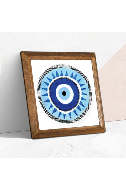 Nazar Taş Duvar Tablosu - Ahşap Çerçeveli Taş Tablo - 25x25 cm - Dekoratif Duvar Sanatı - Modern Ev ve Ofis Duvar Dekoru -W1-245