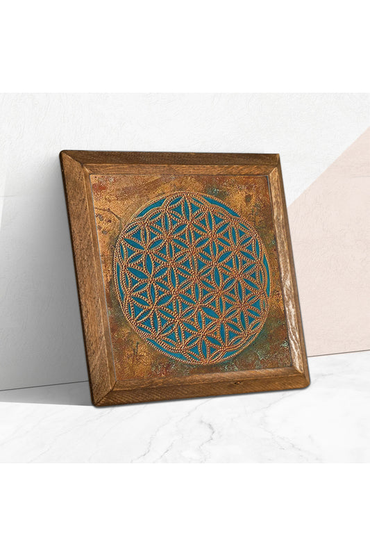 Yaşam Çiçeği Taş Duvar Tablosu - Ahşap Çerçeveli Taş Tablo - 25x25 cm - Dekoratif Duvar Sanatı - Modern Ev ve Ofis Duvar Dekoru -W1-317