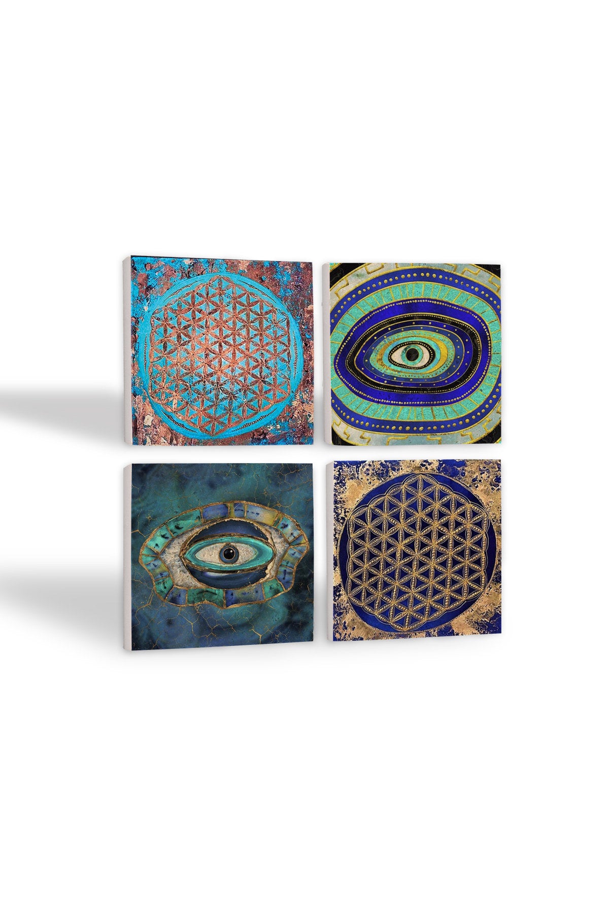 Pinecone Nazar, Yaşam Çiçeği Taş Bardak Altlığı Seti - 4 Parça - Dekoratif, Rustik Mutfak Aksesuarı, 10x10 cm, Kaydırmaz Tabanlı, Şık ve Dayanıklı SC123