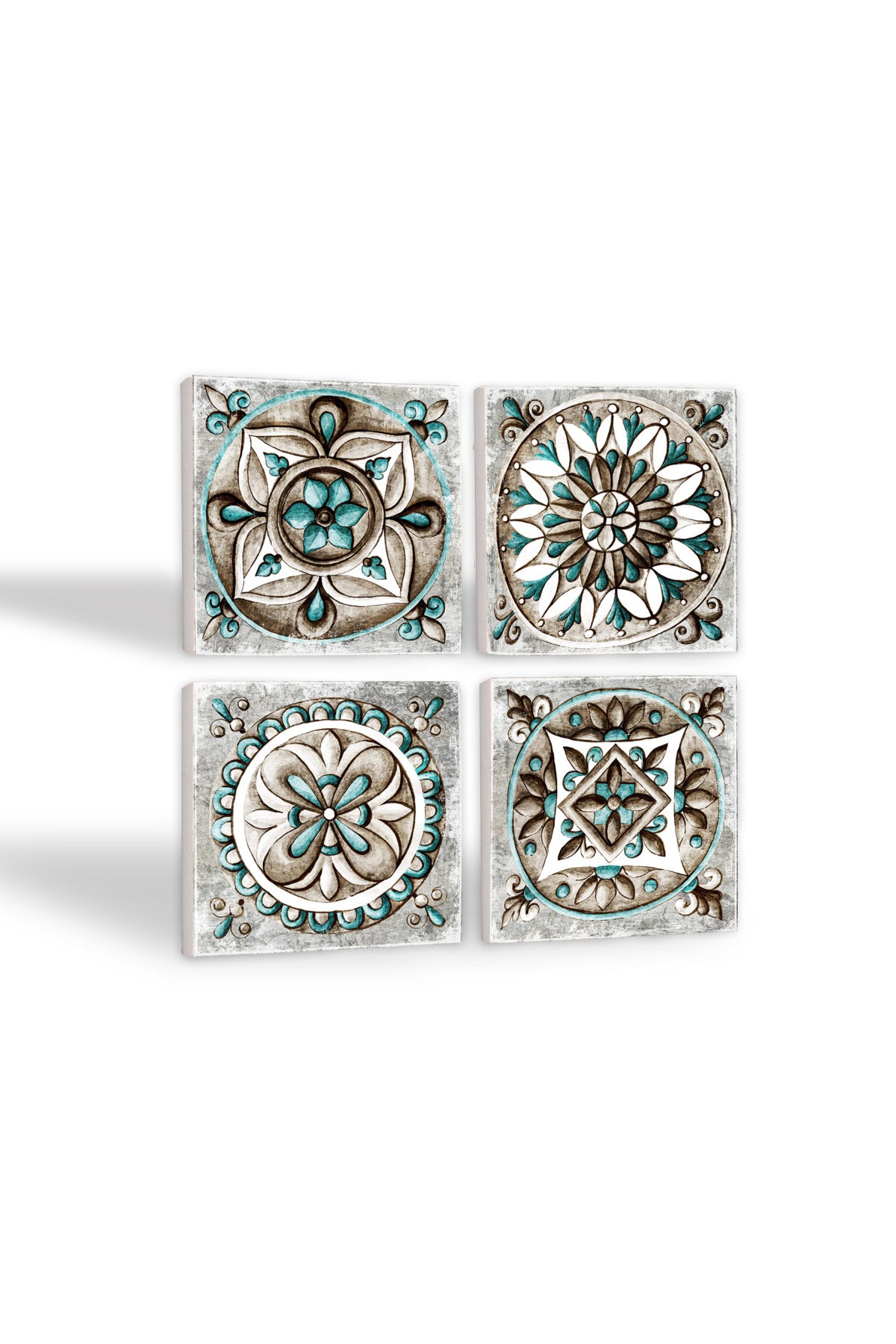 Pinecone Çini Sanatı Taş Bardak Altlığı Seti - 4 Parça - Dekoratif, Rustik Mutfak Aksesuarı, 10x10 cm, Kaydırmaz Tabanlı, Şık ve Dayanıklı SC146