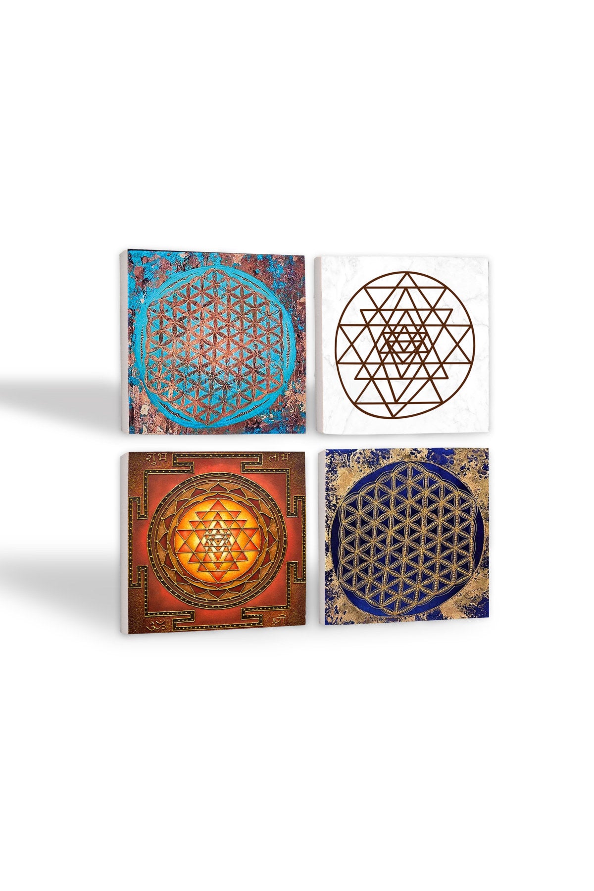 Pinecone Yaşam Çiçeği, Sri Yantra Taş Bardak Altlığı Seti - 4 Parça - Dekoratif, Rustik Mutfak Aksesuarı, 10x10 cm, Kaydırmaz Tabanlı, Şık ve Dayanıklı SC184