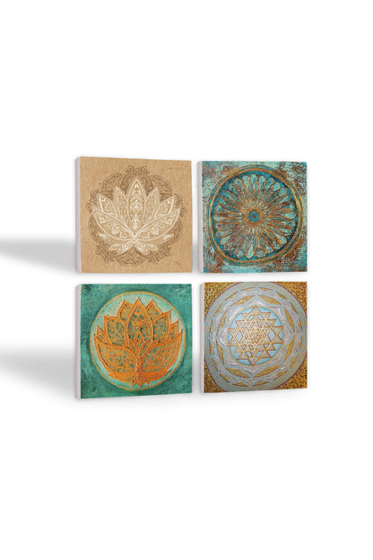 Pinecone Yaşam Çiçeği, Lotus Çiçeği, Sri Yantra Taş Bardak Altlığı Seti - 4 Parça - Dekoratif, Rustik Mutfak Aksesuarı, 10x10 cm, Kaydırmaz Tabanlı, Şık ve Dayanıklı SC207