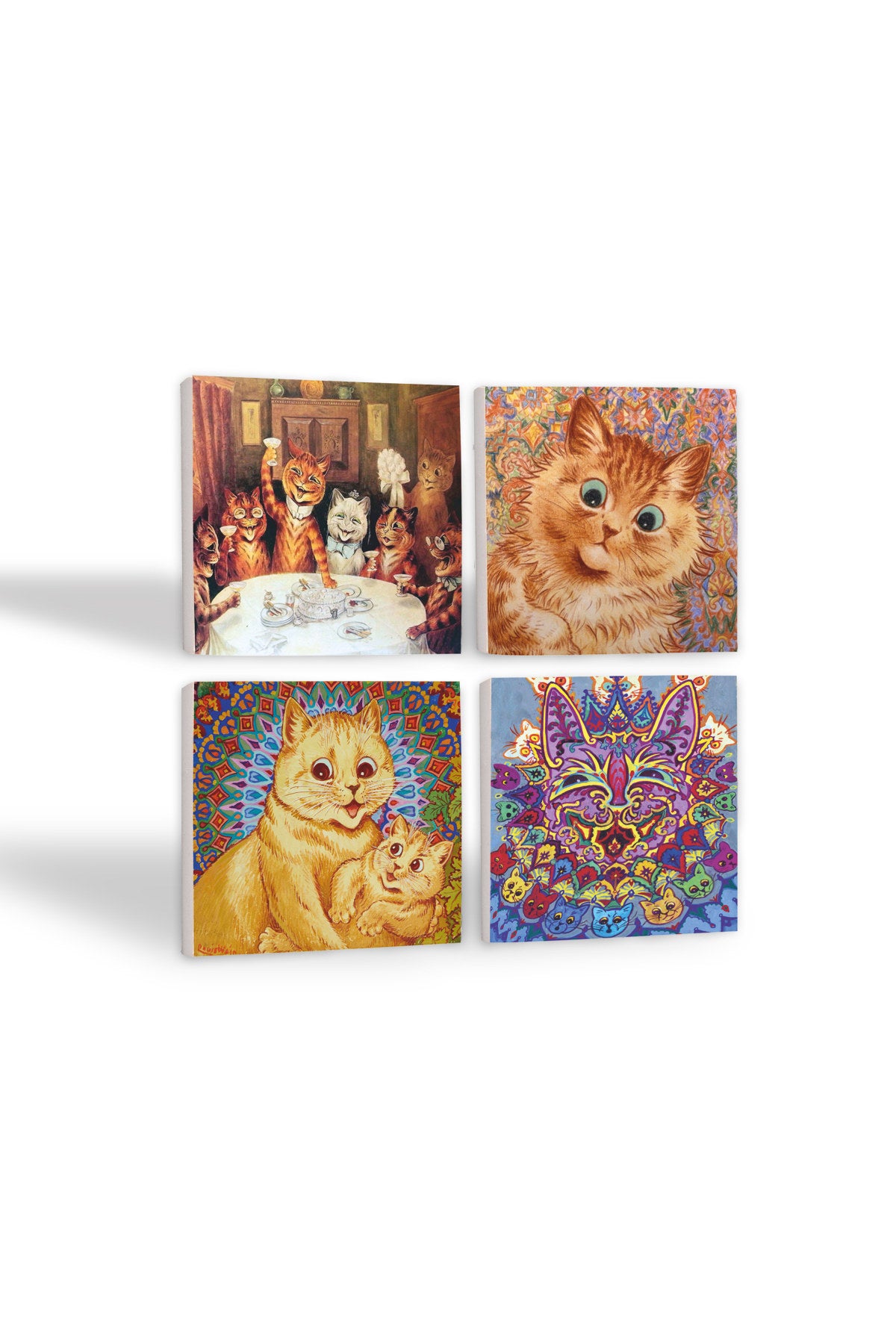 Pinecone Louis Wain Kediler Taş Bardak Altlığı Seti - 4 Parça - Dekoratif, Rustik Mutfak Aksesuarı, 10x10 cm, Kaydırmaz Tabanlı, Şık ve Dayanıklı SC213