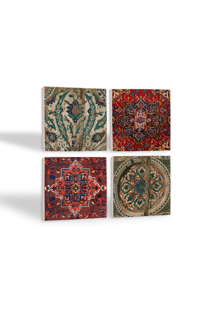 Pinecone Desen, Vintage Desen Taş Bardak Altlığı Seti - 4 Parça - Dekoratif, Rustik Mutfak Aksesuarı, 10x10 cm, Kaydırmaz Tabanlı, Şık ve Dayanıklı SC229