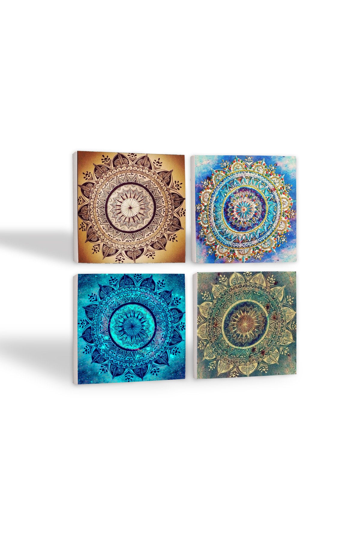 Pinecone Mandala Taş Bardak Altlığı Seti - 4 Parça - Dekoratif, Rustik Mutfak Aksesuarı, 10x10 cm, Kaydırmaz Tabanlı, Şık ve Dayanıklı SC230