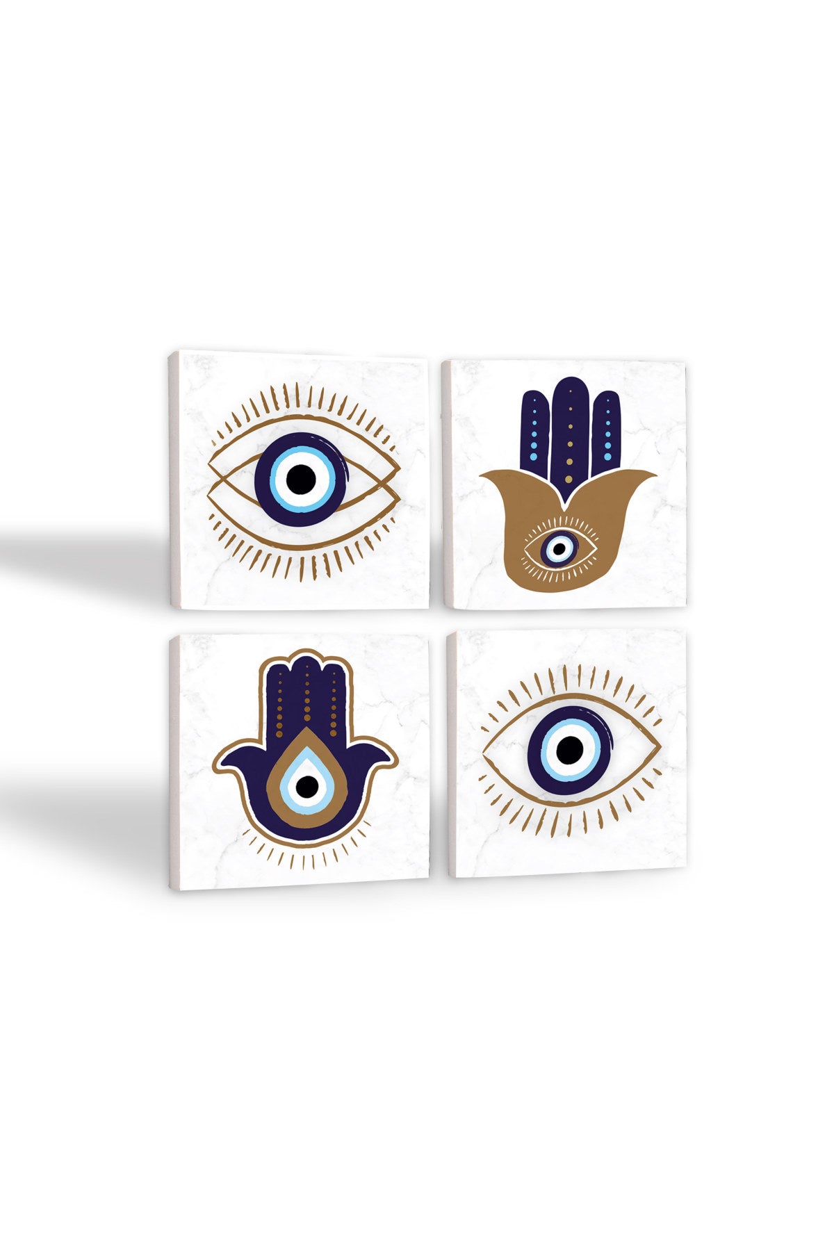 Pinecone Fatma Ana Eli (Hamsa), Nazar Taş Bardak Altlığı Seti - 4 Parça - Dekoratif, Rustik Mutfak Aksesuarı, 10x10 cm, Kaydırmaz Tabanlı, Şık ve Dayanıklı SC236
