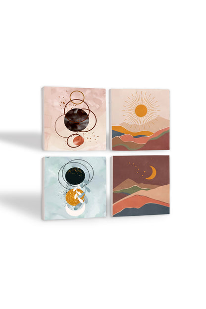 Pinecone Minimalist Soyut, Bohem Taş Bardak Altlığı Seti - 4 Parça - Dekoratif, Rustik Mutfak Aksesuarı, 10x10 cm, Kaydırmaz Tabanlı, Şık ve Dayanıklı SC271