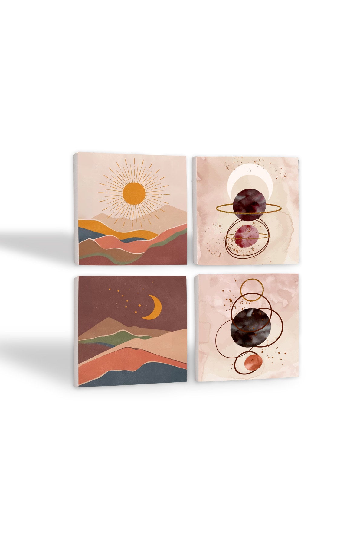 Pinecone Minimalist Soyut, Bohem Taş Bardak Altlığı Seti - 4 Parça - Dekoratif, Rustik Mutfak Aksesuarı, 10x10 cm, Kaydırmaz Tabanlı, Şık ve Dayanıklı SC274