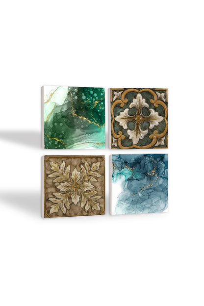 Pinecone Soyut Sanat, Desen Taş Bardak Altlığı Seti - 4 Parça - Dekoratif, Rustik Mutfak Aksesuarı, 10x10 cm, Kaydırmaz Tabanlı, Şık ve Dayanıklı SC282