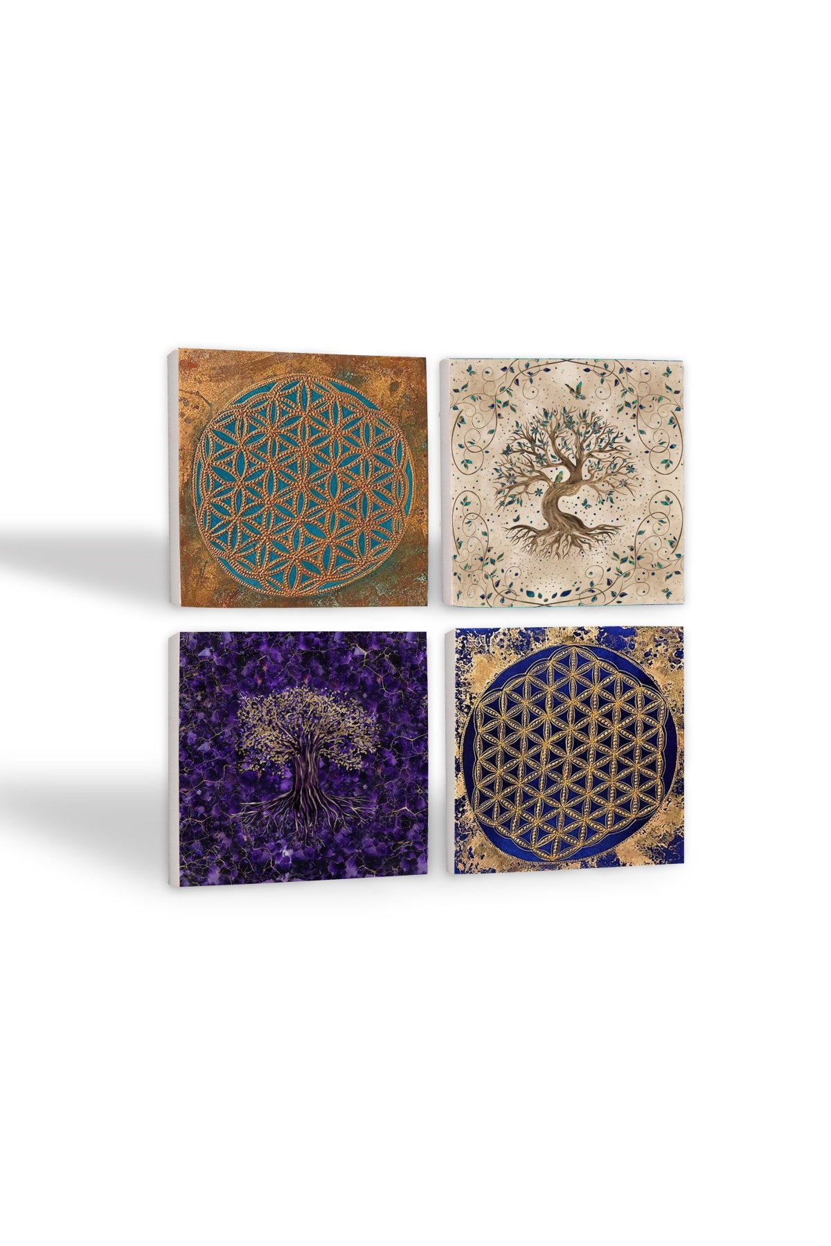 Pinecone Yaşam Çiçeği, Hayat Ağacı Taş Bardak Altlığı Seti - 4 Parça - Dekoratif, Rustik Mutfak Aksesuarı, 10x10 cm, Kaydırmaz Tabanlı, Şık ve Dayanıklı SC290