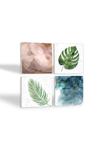 Pinecone Yaprak, Soyut Sanat Taş Bardak Altlığı Seti - 4 Parça - Dekoratif, Rustik Mutfak Aksesuarı, 10x10 cm, Kaydırmaz Tabanlı, Şık ve Dayanıklı SC295