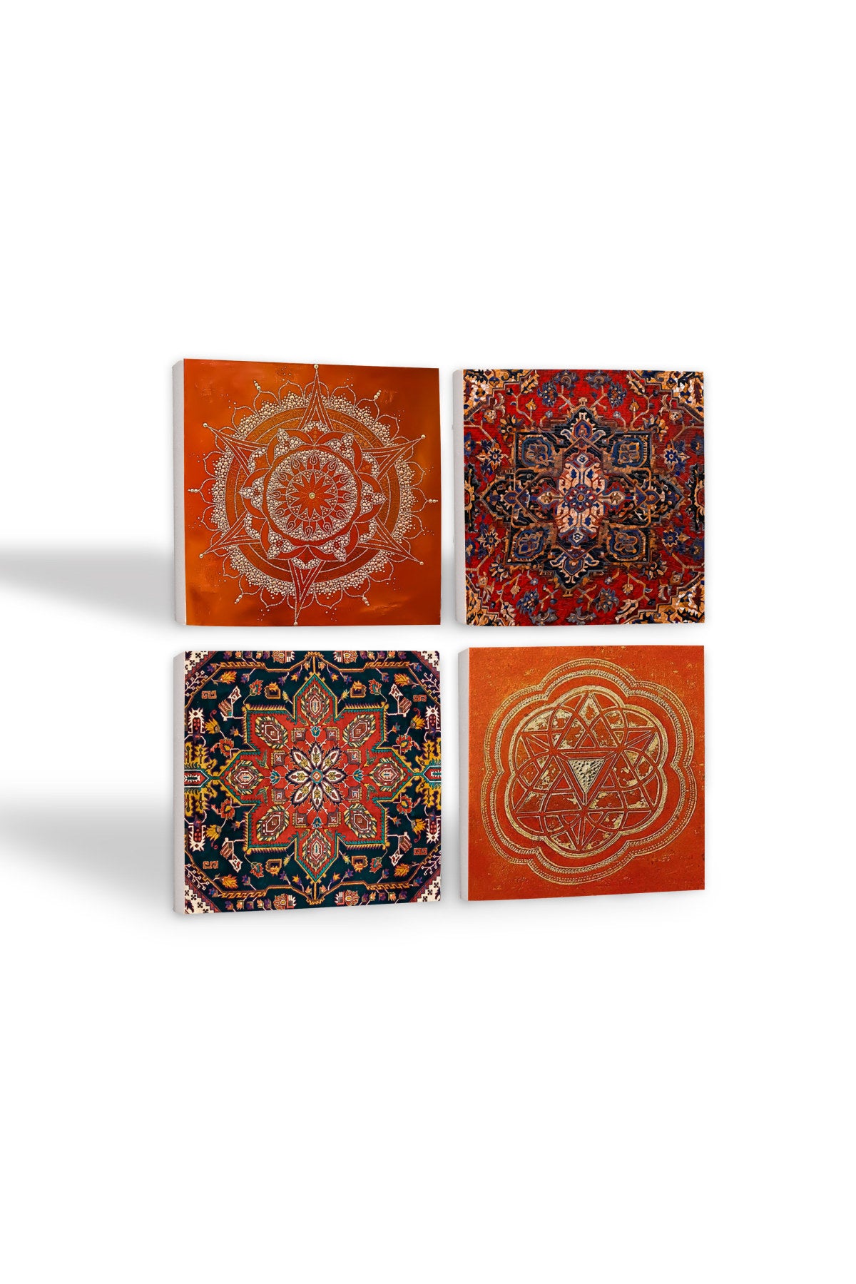 Pinecone Desen, Sri Yantra, Mandala Taş Bardak Altlığı Seti - 4 Parça - Dekoratif, Rustik Mutfak Aksesuarı, 10x10 cm, Kaydırmaz Tabanlı, Şık ve Dayanıklı SC307