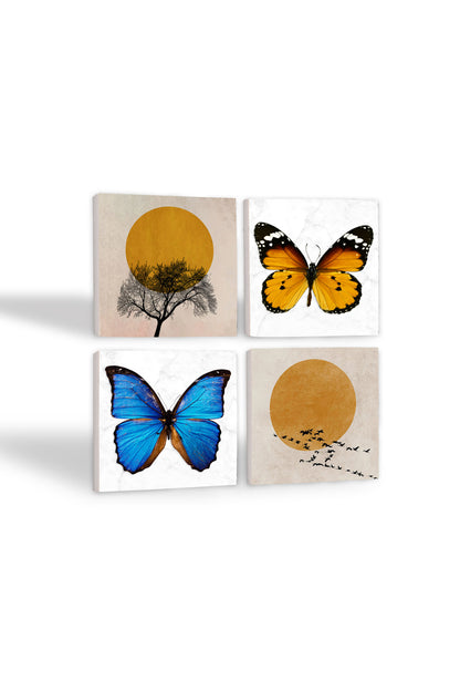 Pinecone Minimalist, Kelebek Taş Bardak Altlığı Seti - 4 Parça - Dekoratif, Rustik Mutfak Aksesuarı, 10x10 cm, Kaydırmaz Tabanlı, Şık ve Dayanıklı SC312