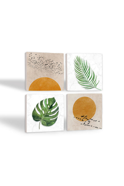 Pinecone Minimalist, Yaprak Taş Bardak Altlığı Seti - 4 Parça - Dekoratif, Rustik Mutfak Aksesuarı, 10x10 cm, Kaydırmaz Tabanlı, Şık ve Dayanıklı SC344