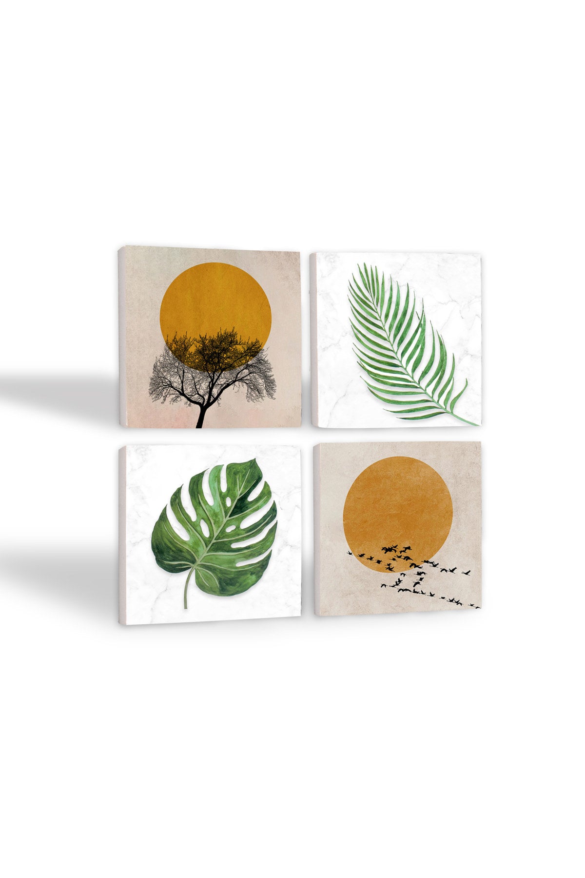 Pinecone Minimalist, Yaprak Taş Bardak Altlığı Seti - 4 Parça - Dekoratif, Rustik Mutfak Aksesuarı, 10x10 cm, Kaydırmaz Tabanlı, Şık ve Dayanıklı SC345