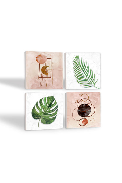 Pinecone Minimalist Soyut, Yaprak Taş Bardak Altlığı Seti - 4 Parça - Dekoratif, Rustik Mutfak Aksesuarı, 10x10 cm, Kaydırmaz Tabanlı, Şık ve Dayanıklı SC347