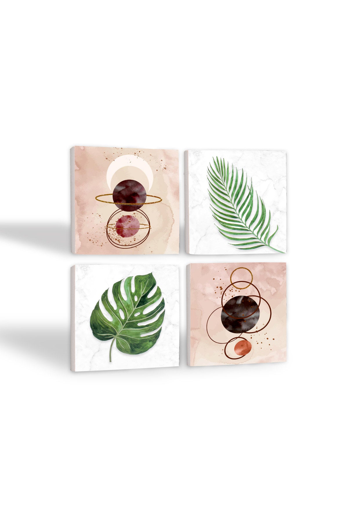 Pinecone Minimalist Soyut, Yaprak Taş Bardak Altlığı Seti - 4 Parça - Dekoratif, Rustik Mutfak Aksesuarı, 10x10 cm, Kaydırmaz Tabanlı, Şık ve Dayanıklı SC348