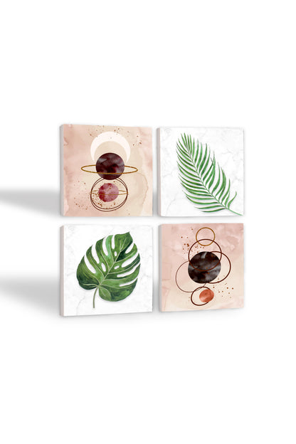 Pinecone Minimalist Soyut, Yaprak Taş Bardak Altlığı Seti - 4 Parça - Dekoratif, Rustik Mutfak Aksesuarı, 10x10 cm, Kaydırmaz Tabanlı, Şık ve Dayanıklı SC348