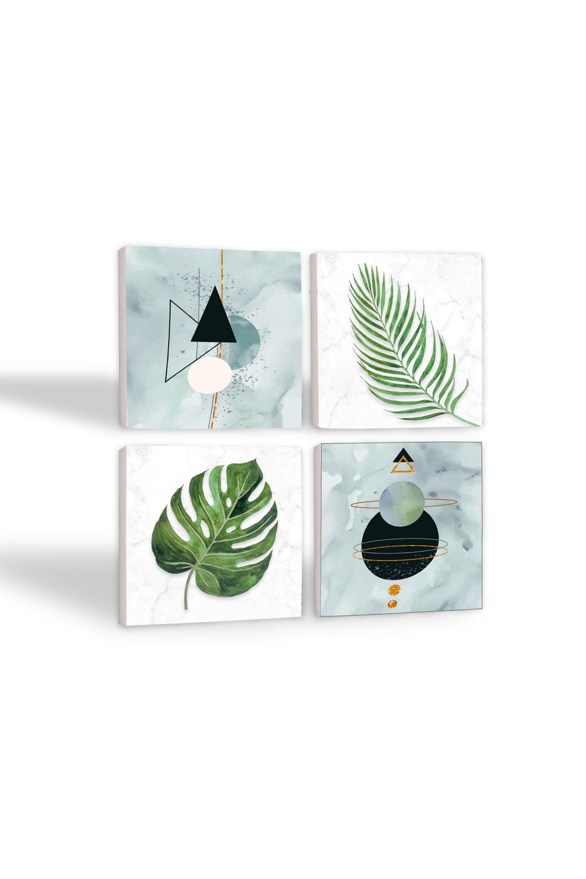 Pinecone Minimalist Soyut, Yaprak Taş Bardak Altlığı Seti - 4 Parça - Dekoratif, Rustik Mutfak Aksesuarı, 10x10 cm, Kaydırmaz Tabanlı, Şık ve Dayanıklı SC349
