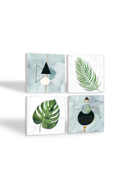 Pinecone Minimalist Soyut, Yaprak Taş Bardak Altlığı Seti - 4 Parça - Dekoratif, Rustik Mutfak Aksesuarı, 10x10 cm, Kaydırmaz Tabanlı, Şık ve Dayanıklı SC349