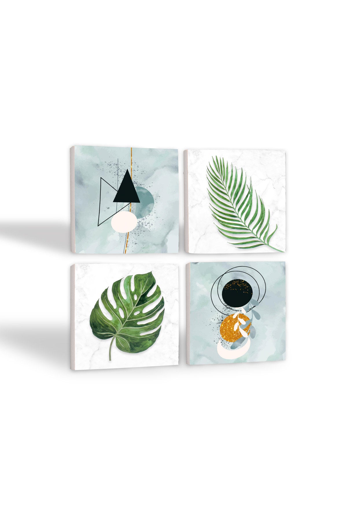 Pinecone Minimalist Soyut, Yaprak Taş Bardak Altlığı Seti - 4 Parça - Dekoratif, Rustik Mutfak Aksesuarı, 10x10 cm, Kaydırmaz Tabanlı, Şık ve Dayanıklı SC359