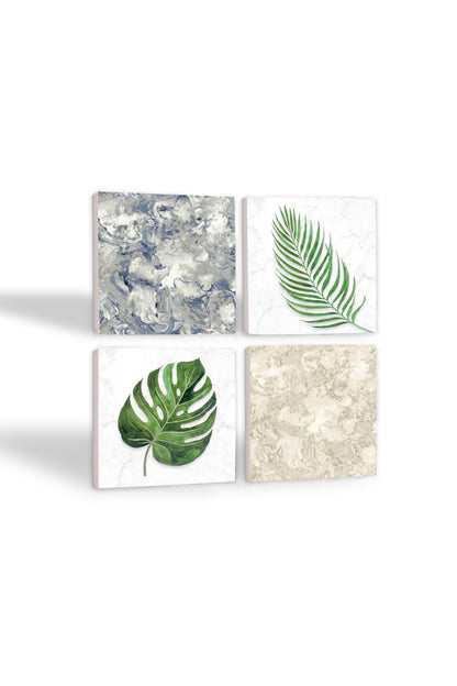 Pinecone Yaprak, Desen Taş Bardak Altlığı Seti - 4 Parça - Dekoratif, Rustik Mutfak Aksesuarı, 10x10 cm, Kaydırmaz Tabanlı, Şık ve Dayanıklı SC361
