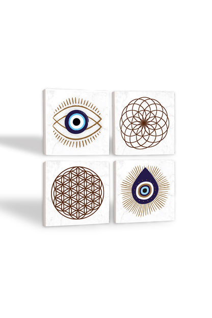 Pinecone Nazar, Yaşam Çiçeği Taş Bardak Altlığı Seti - 4 Parça - Dekoratif, Rustik Mutfak Aksesuarı, 10x10 cm, Kaydırmaz Tabanlı, Şık ve Dayanıklı SC414