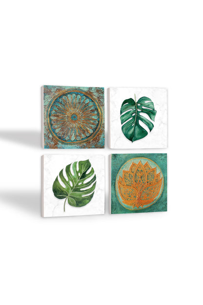 Pinecone Yaprak, Lotus Çiçeği, Yaşam Çiçeği Taş Bardak Altlığı Seti - 4 Parça - Dekoratif, Rustik Mutfak Aksesuarı, 10x10 cm, Kaydırmaz Tabanlı, Şık ve Dayanıklı SC429
