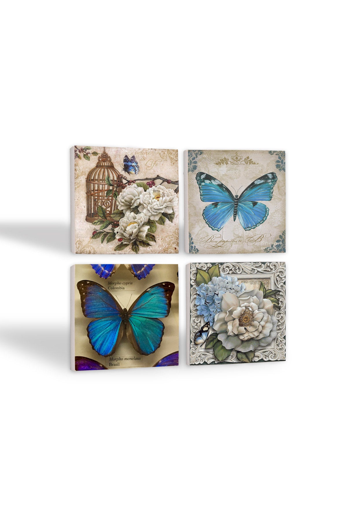 Pinecone Kelebek Taş Bardak Altlığı Seti - 4 Parça - Dekoratif, Rustik Mutfak Aksesuarı, 10x10 cm, Kaydırmaz Tabanlı, Şık ve Dayanıklı SC454