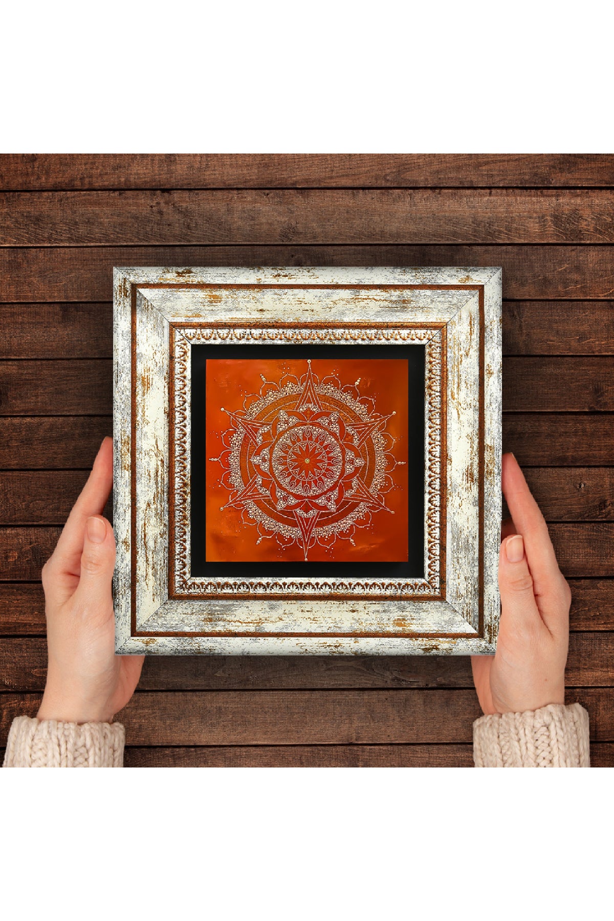Mandala Taş Duvar Tablosu - Çerçeveli Taş Tablo - Dekoratif Duvar Sanatı - Modern Ev ve Ofis Duvar Dekoru TK1-169