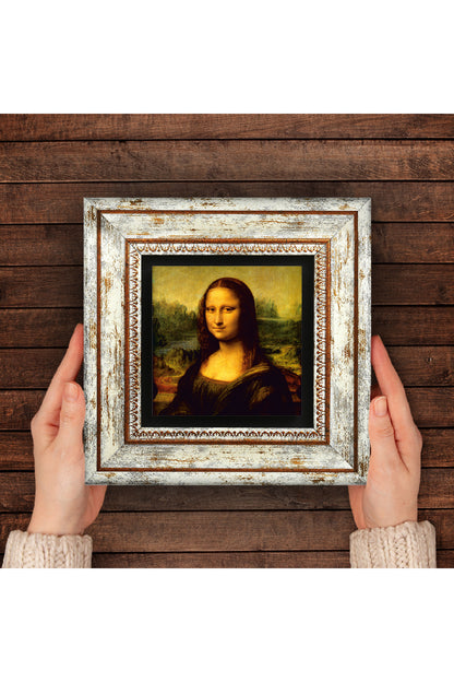 Leonardo da Vinci Mona Lisa Taş Duvar Tablosu - Çerçeveli Taş Tablo - Dekoratif Duvar Sanatı - Modern Ev ve Ofis Duvar Dekoru TK1-19