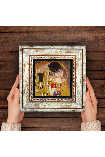 Gustav Klimt Öpücük Taş Duvar Tablosu - Çerçeveli Taş Tablo - Dekoratif Duvar Sanatı - Modern Ev ve Ofis Duvar Dekoru TK1-25
