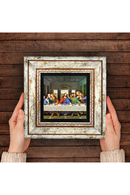 Leonardo da Vinci Son Akşam Yemeği Taş Duvar Tablosu - Çerçeveli Taş Tablo - Dekoratif Duvar Sanatı - Modern Ev ve Ofis Duvar Dekoru TK1-273