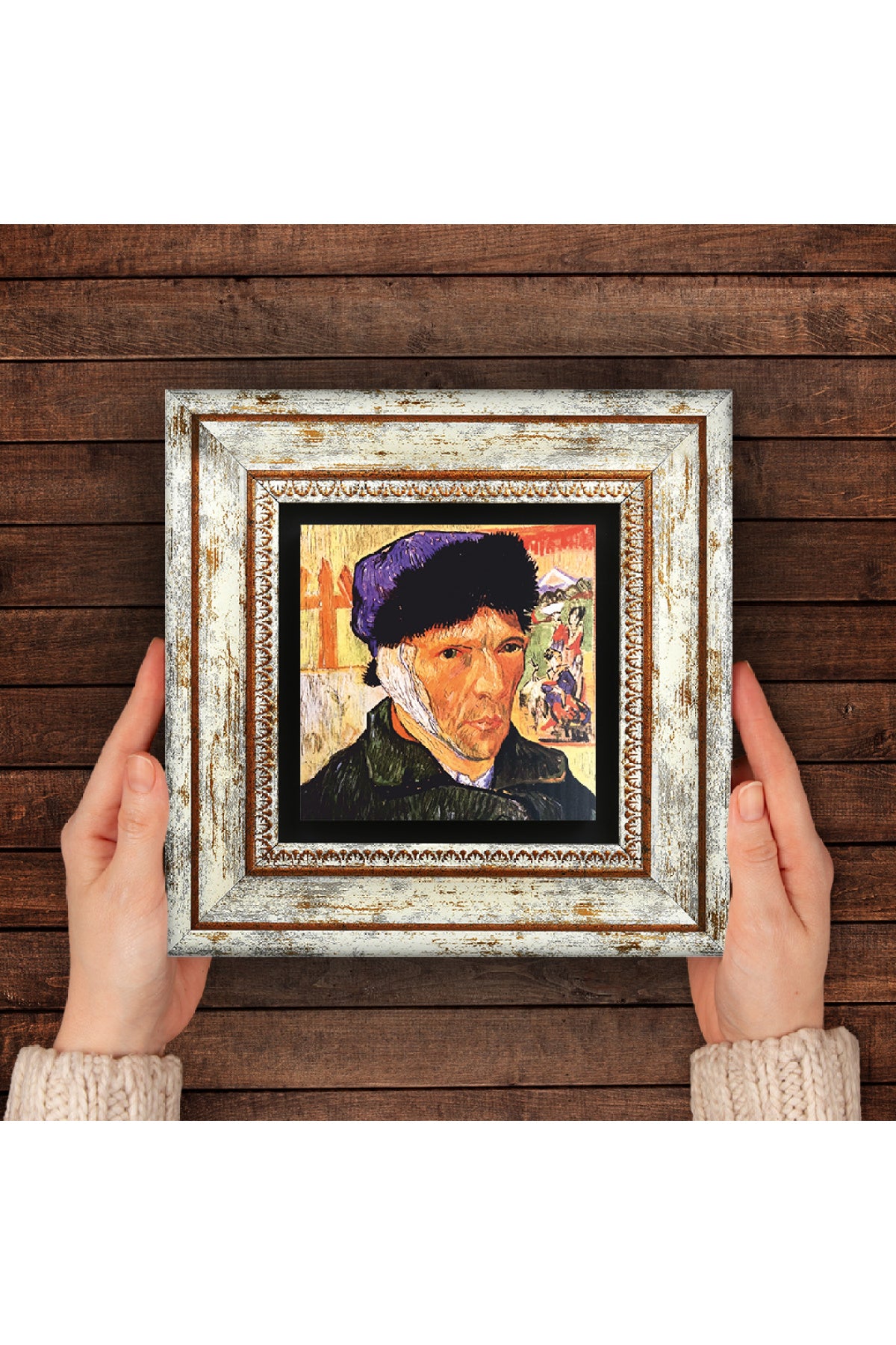 Van Gogh Kulağı Bandajlı Otoportre Taş Duvar Tablosu - Çerçeveli Taş Tablo - Dekoratif Duvar Sanatı - Modern Ev ve Ofis Duvar Dekoru TK1-284