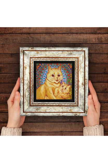 Louis Wain Kediler Taş Duvar Tablosu - Çerçeveli Taş Tablo - Dekoratif Duvar Sanatı - Modern Ev ve Ofis Duvar Dekoru TK1-315