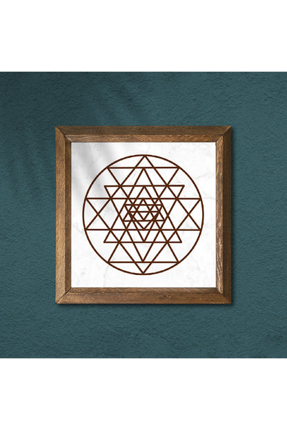 Sri Yantra Taş Duvar Tablosu - Ahşap Çerçeveli Taş Tablo - 25x25 cm - Dekoratif Duvar Sanatı - Modern Ev ve Ofis Duvar Dekoru -W1-175