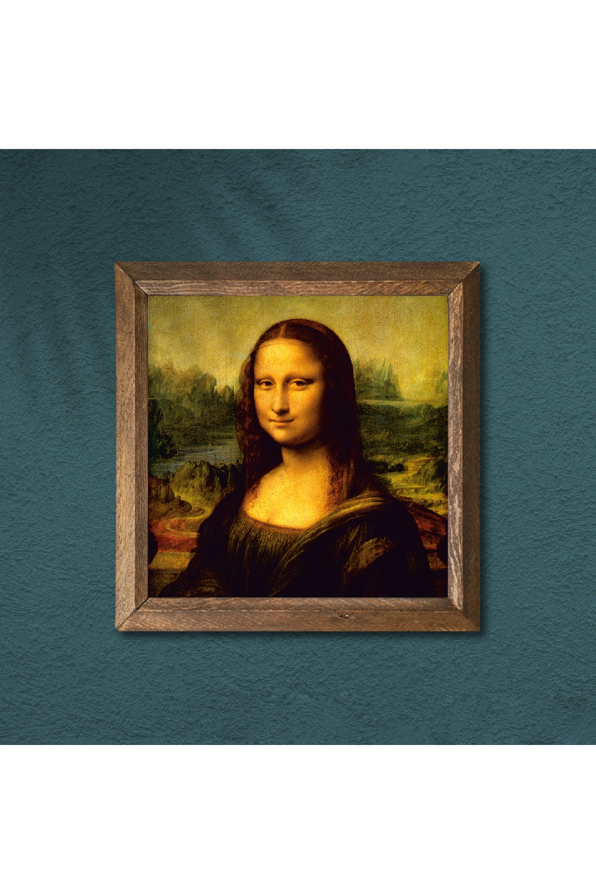 Leonardo da Vinci Mona Lisa Taş Duvar Tablosu - Ahşap Çerçeveli Taş Tablo - 25x25 cm - Dekoratif Duvar Sanatı - Modern Ev ve Ofis Duvar Dekoru -W1-19