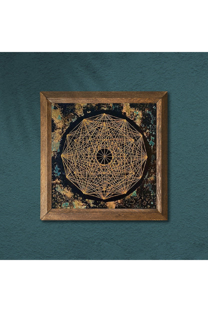 Sri Yantra Taş Duvar Tablosu - Ahşap Çerçeveli Taş Tablo - 25x25 cm - Dekoratif Duvar Sanatı - Modern Ev ve Ofis Duvar Dekoru -W1-191