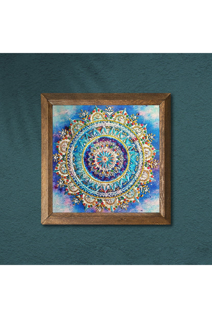 Mandala Taş Duvar Tablosu - Ahşap Çerçeveli Taş Tablo - 25x25 cm - Dekoratif Duvar Sanatı - Modern Ev ve Ofis Duvar Dekoru -W1-229