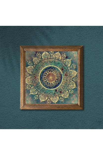 Mandala Taş Duvar Tablosu - Ahşap Çerçeveli Taş Tablo - 25x25 cm - Dekoratif Duvar Sanatı - Modern Ev ve Ofis Duvar Dekoru -W1-231