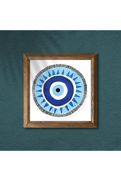 Nazar Taş Duvar Tablosu - Ahşap Çerçeveli Taş Tablo - 25x25 cm - Dekoratif Duvar Sanatı - Modern Ev ve Ofis Duvar Dekoru -W1-245