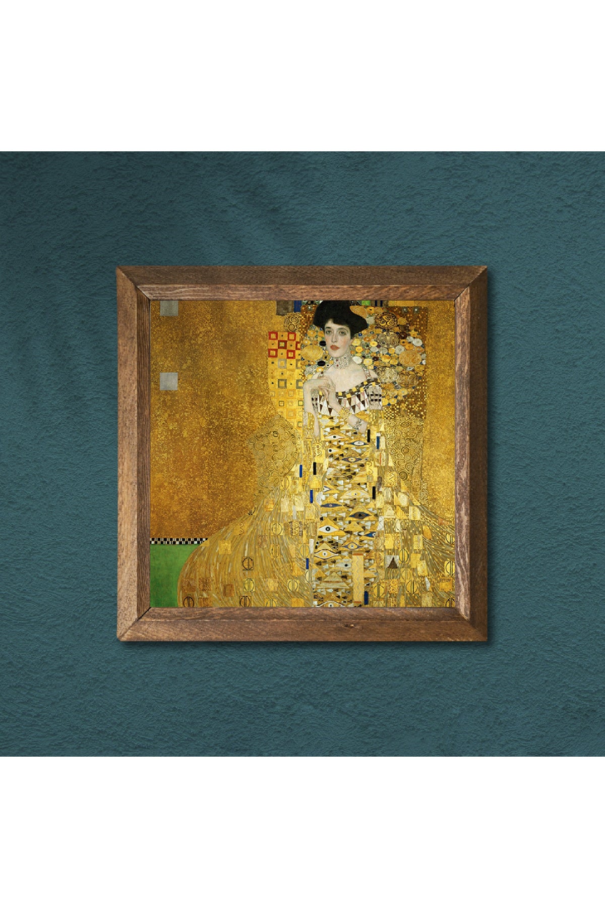 Gustav Klimt Adele Bloch-Bauer'in Portresi Taş Duvar Tablosu - Ahşap Çerçeveli Taş Tablo - 25x25 cm - Dekoratif Duvar Sanatı - Modern Ev ve Ofis Duvar Dekoru -W1-274