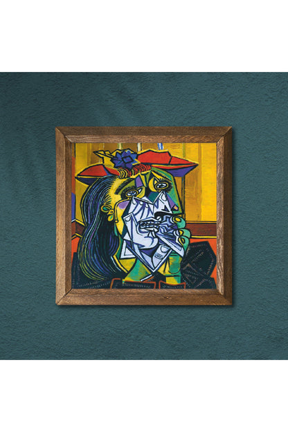 Pablo Picasso Ağlayan Kadın Taş Duvar Tablosu - Ahşap Çerçeveli Taş Tablo - 25x25 cm - Dekoratif Duvar Sanatı - Modern Ev ve Ofis Duvar Dekoru -W1-304